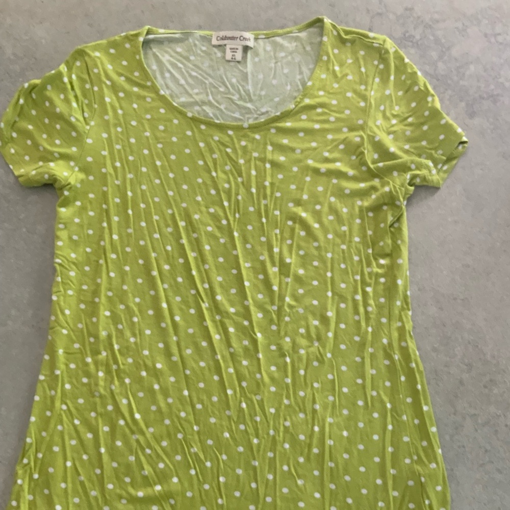 Coldwater Creek Lime Polka Dot Short Sleeve Top